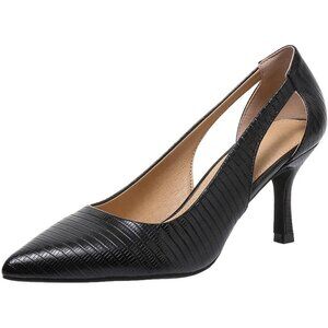 Women's Black Faux Leather Pumps Pointed Closed Toe Kitten Heel Pump Shoes